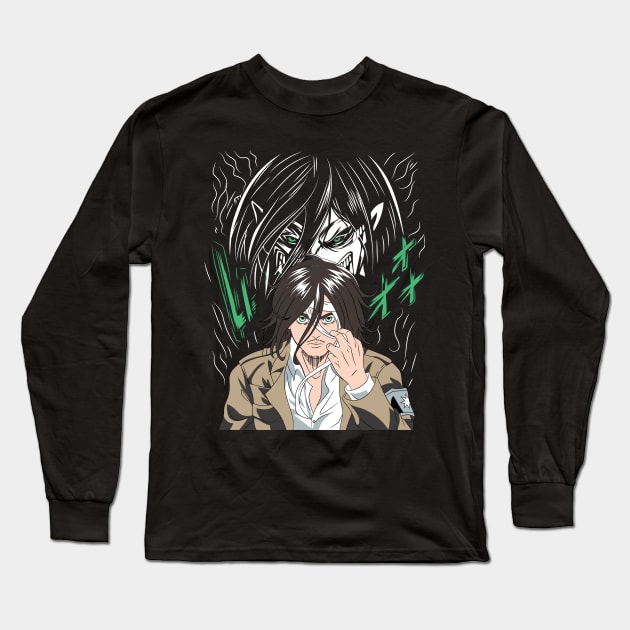 Eren Yeager Anime Fanart Long Sleeve T-Shirt by Planet of Tees